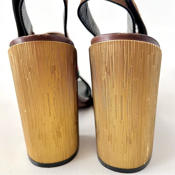 GUCCI || Querelle Horsebit Web stripe Suede Chunky Gold High Heel Sandal EU 38 - Picture 11 of 15